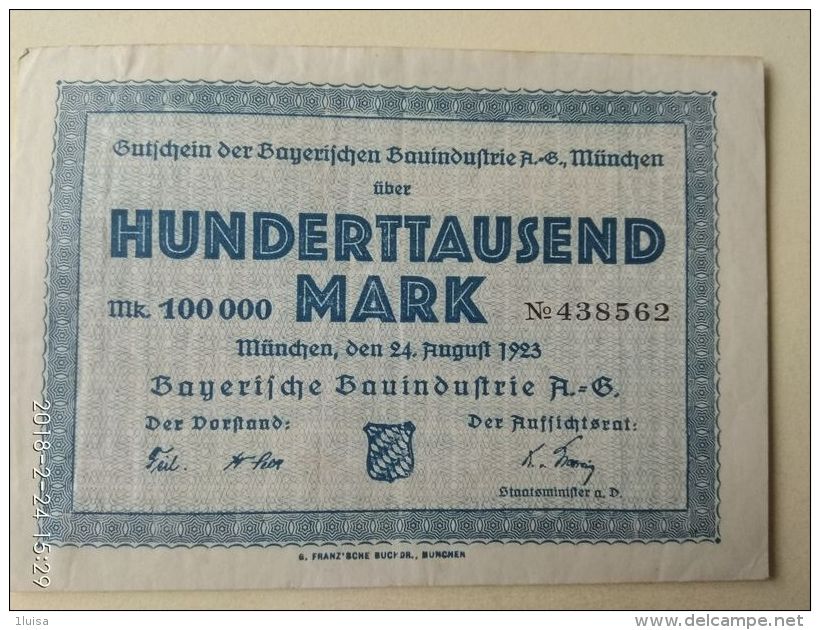 GERMANIA Munchen 100000 Mark 1923 - [11] Emissioni Locali