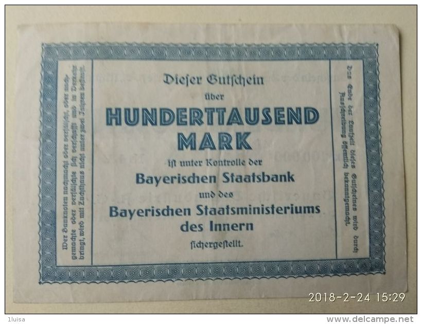 GERMANIA Munchen 100000 Mark 1923 - [11] Emissioni Locali