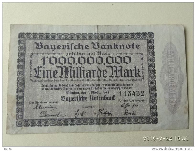 GERMANIA Munchen 1 Miliardo  Mark 1923 - [11] Emissioni Locali