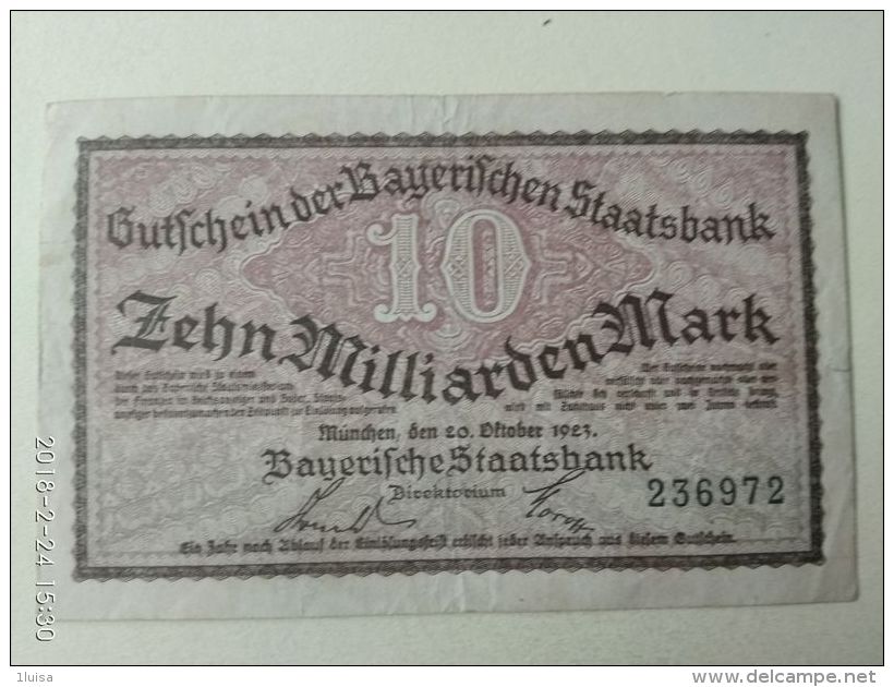 GERMANIA Munchen 10 Miliardo  Mark 1923 - Lokale Ausgaben