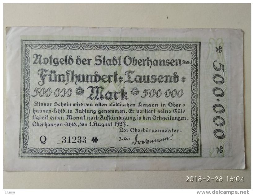 GERMANIA Oberhausen 500000 Mark 1923 - [11] Emissioni Locali