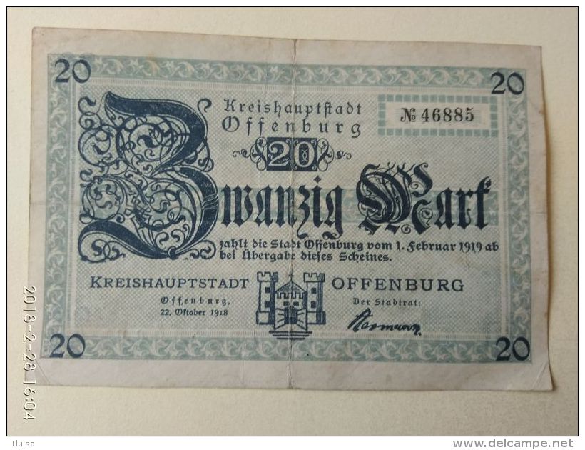 GERMANIA Offemburg 20 Mark 1919 - [11] Emissioni Locali