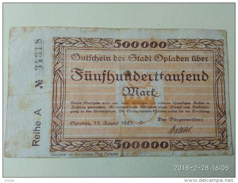 GERMANIA Oplanden 500000 Mark 1923 - [11] Emissioni Locali