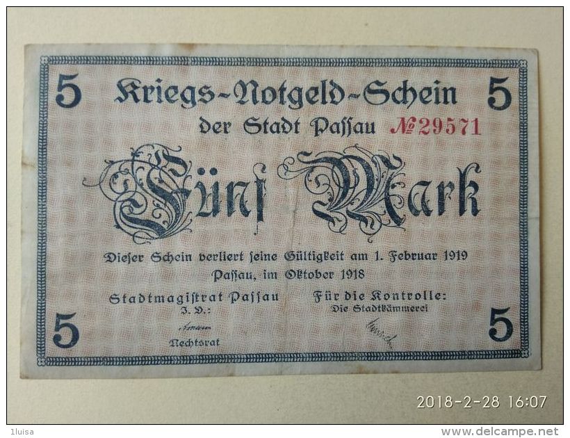 GERMANIA Passau 5 Mark 1918 - [11] Emissioni Locali