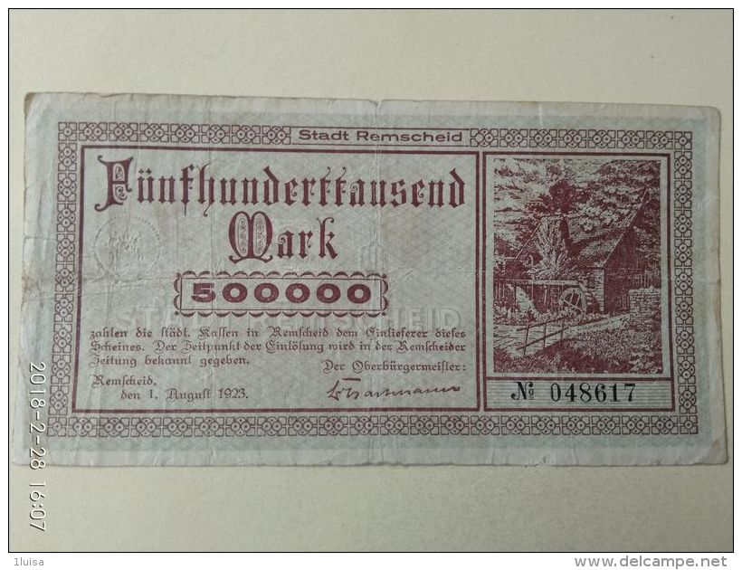 GERMANIA Remscheld 500000 Mark 1923 - [11] Lokale Uitgaven