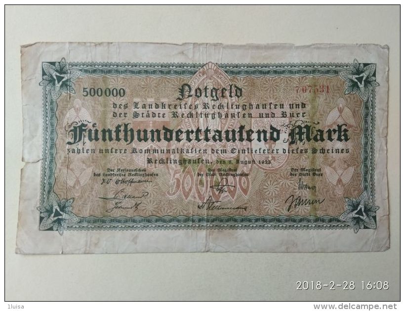 GERMANIA Recklinghaufen 500000 Mark 1923 - [11] Emissioni Locali