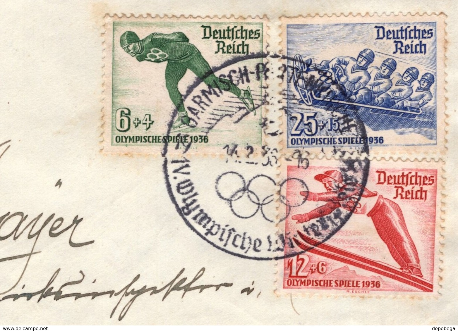 Germany - Olympic Games (Mi. 600-602), SST.XI Olympische Winterspiele Garmisch-Partenkirchen 14.2.1936 - Klagenfurt. - Cartas & Documentos