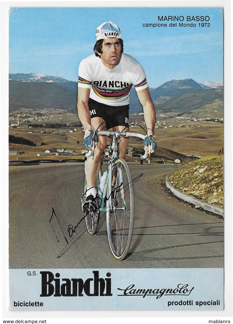 CARTE CYCLISME MARINO BASSO SIGNEE TEAM BIANCHI 1973 FORMAT 12 X 16,5 - Ciclismo