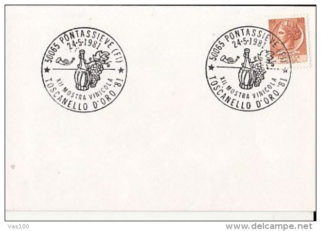 DRINKS, WINE, GRAPES, SPECIAL POSTMARKS, SYRACUSEAN COIN STAMP ON COVER, 1981, ITALY - Wein & Alkohol