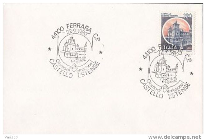 ARCHITECTURE, FERRARA- ESTENSE CASTLE, SPECIAL POSTMARKS AND STAMPS ON COVER, OBLIT FDC, 1980, ITALY - Castles