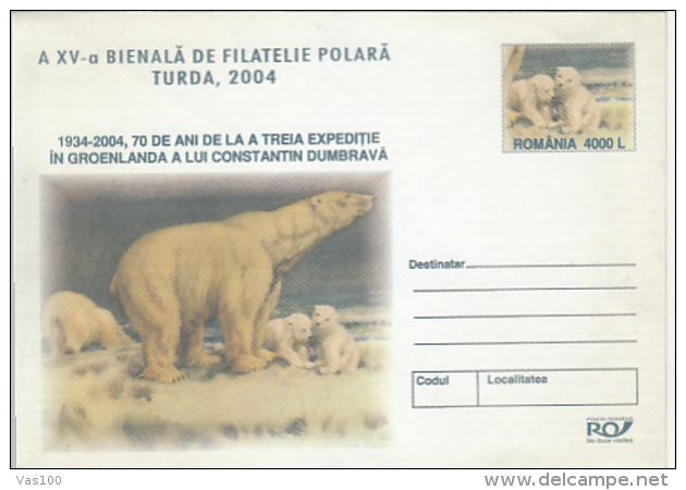 ARCTIC EXPEDITIONS, C-TIN DUMBRAVA IN GREENLAND, POLAR BEAR, COVER STATIONERY, ENTIER POSTAL, 2004, ROMANIA - Expéditions Arctiques