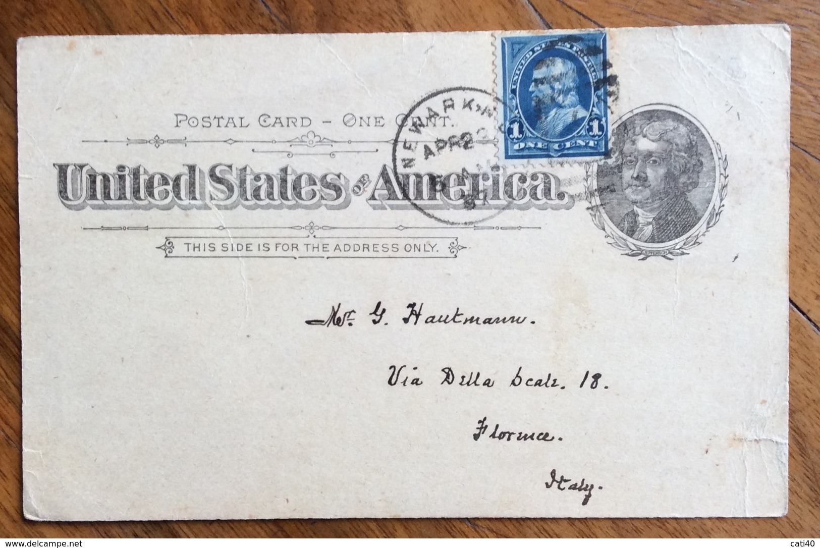 USA  POSTAL CARD ONE CENT + 1 CENT  DA ROSVILLE A  FIRENZE ITALIA IN DATA 28/4/1897 - Nuovi