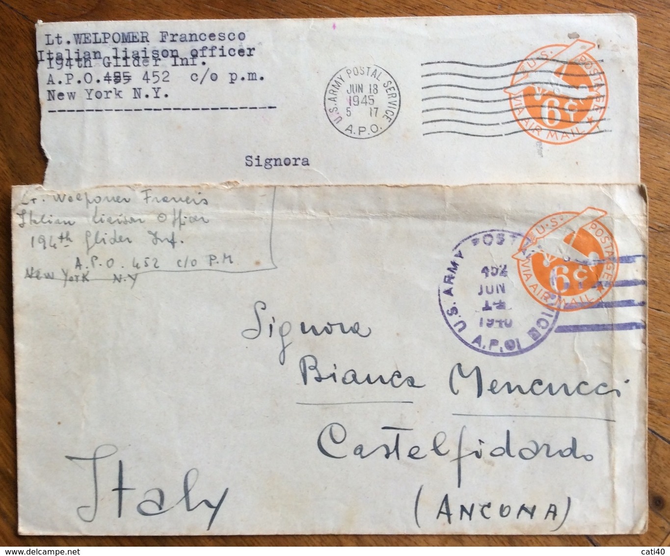 USA POSTA MILITARE U.S. ARMY POST SERVICE  DUE BUSTE POSTALI DEL 1945 PER ANCONA ITALIA - Nuovi