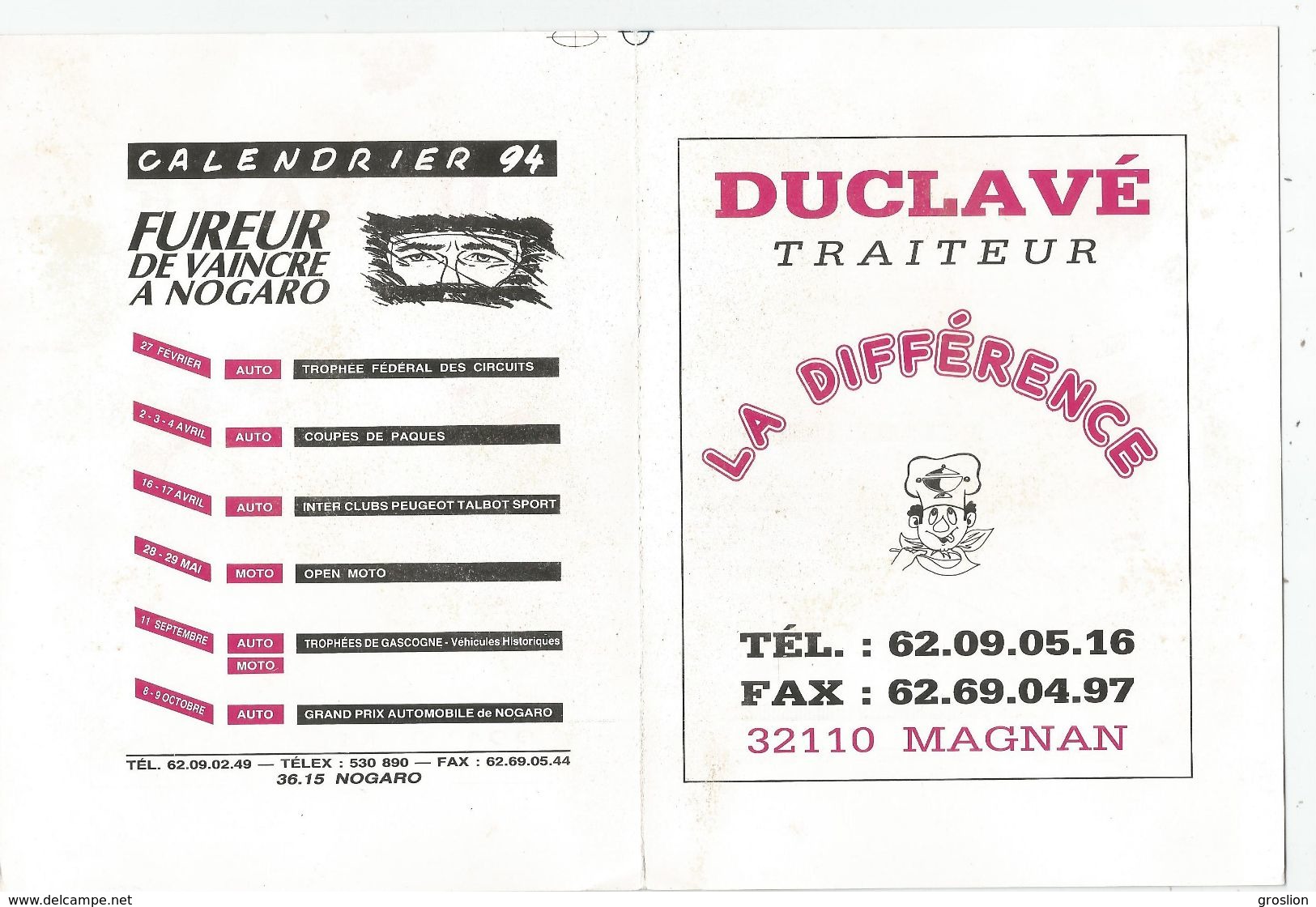 NOGARO (GERS) RUGBY CP  GRAND FORMAT D'UN FEUILLET 4 PAGES AVEC PUBS DE L'ASSOCIATION ATHLETIQUE NOGAROLIENNE 1993 1994 - Rugby