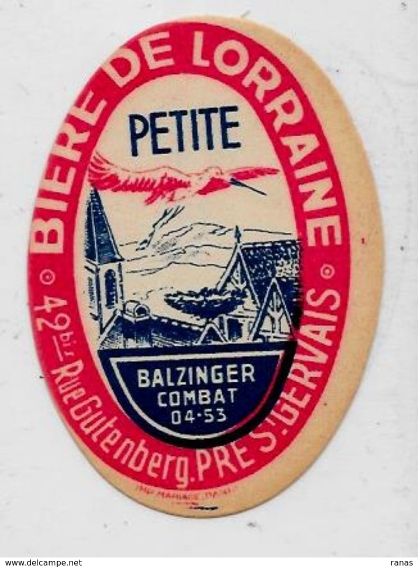 étiquette Ancienne Bière Beer Balzinger Combat Lorraine 10 X 7 - Publicités