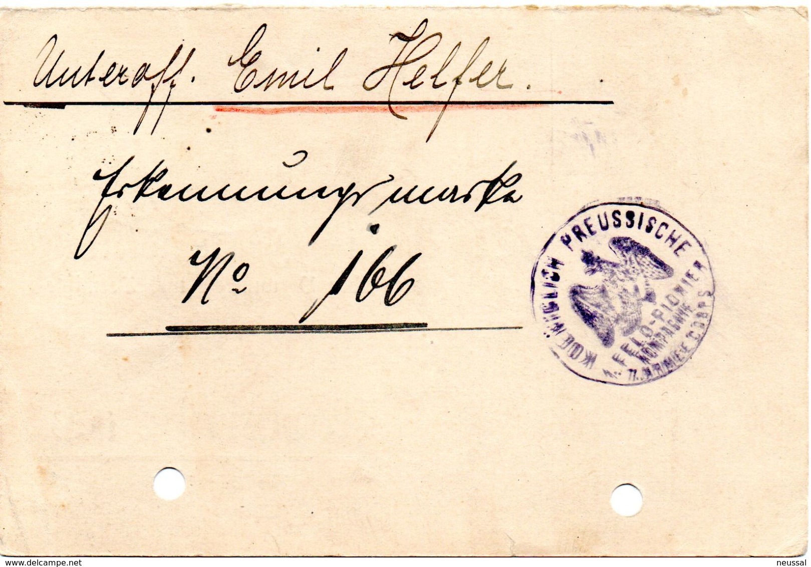 Tarjeta  Con  Franquicia Militar  Compañia Batallon De Zapadores Nº 7 Correo Militar Aleman 937 . Año 1917 - Cartas & Documentos