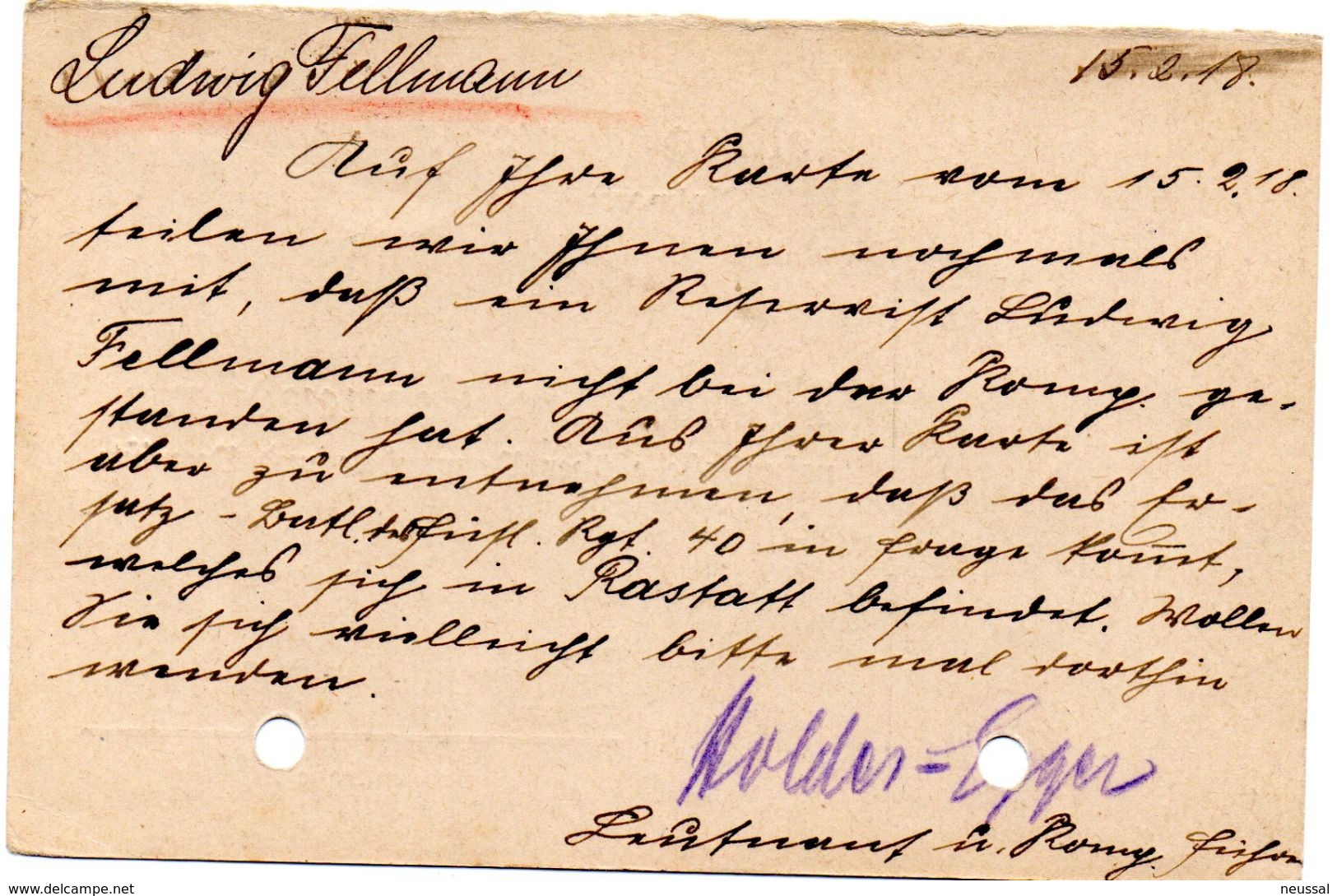 Tarjeta  Con  Franquicia Militar  Regimiento De Fusileros Nº 40 . Año 1918 - Cartas & Documentos