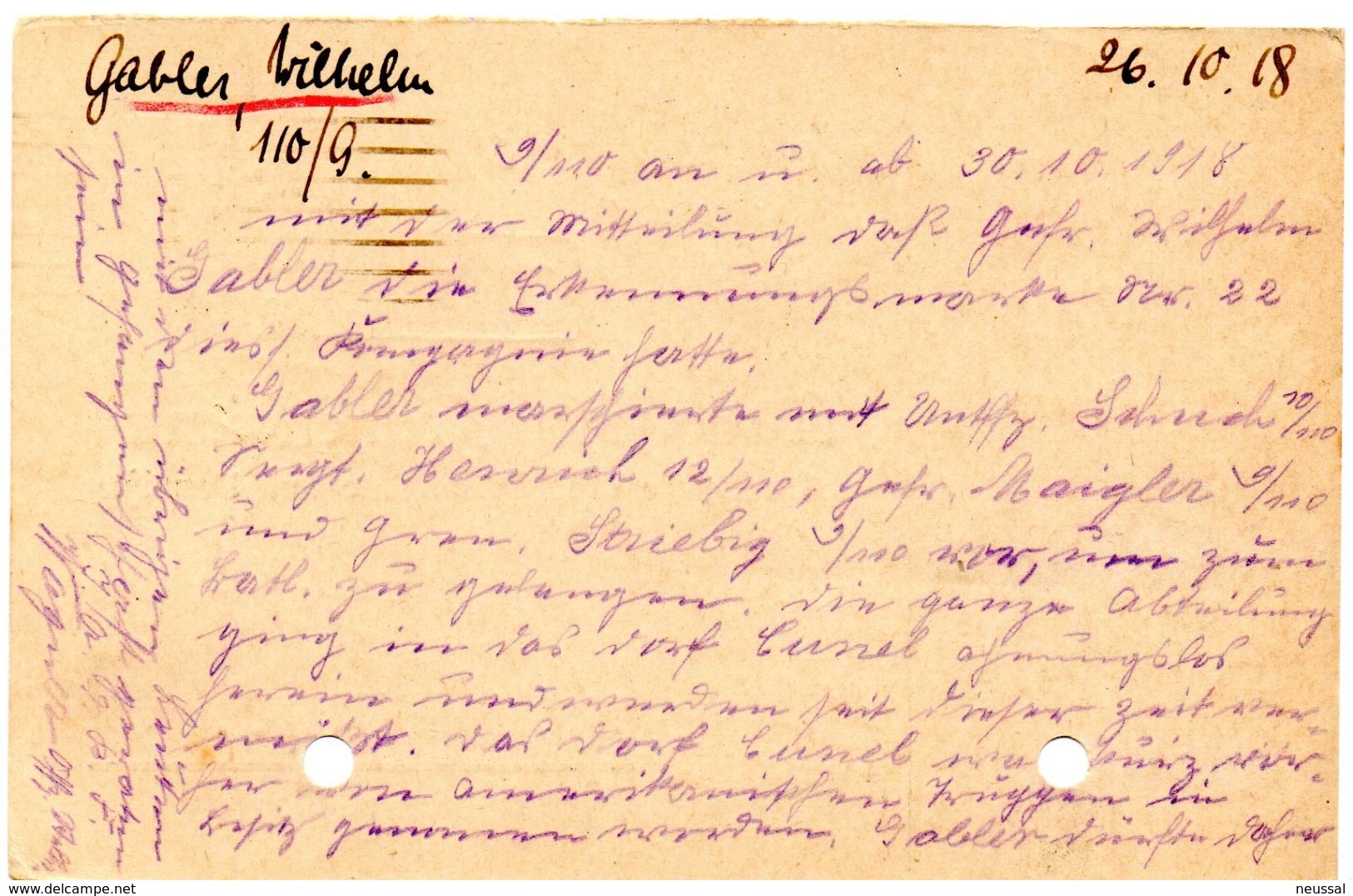 Tarjeta  Con  Franquicia Militar  S.B. 9 Compañia . Año 1918 - Cartas & Documentos