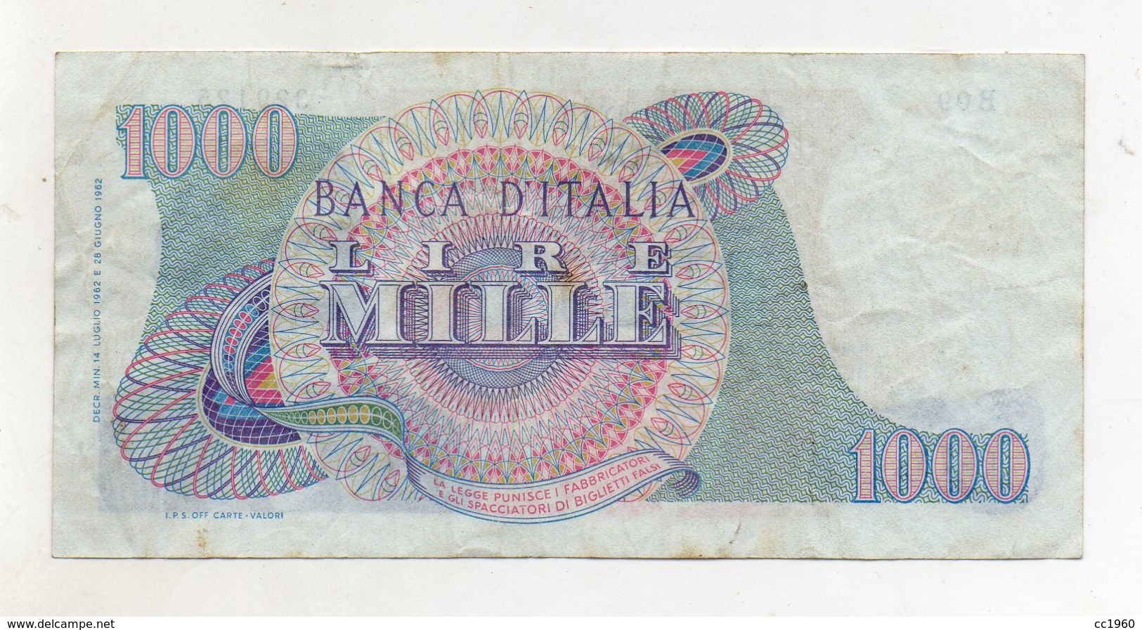 Italia - Banconota Da Lire 1.000 "Verdi "- Medusa - 1° Tipo - Decreto 14.07.1962 - (FDC8662) - 1000 Lire
