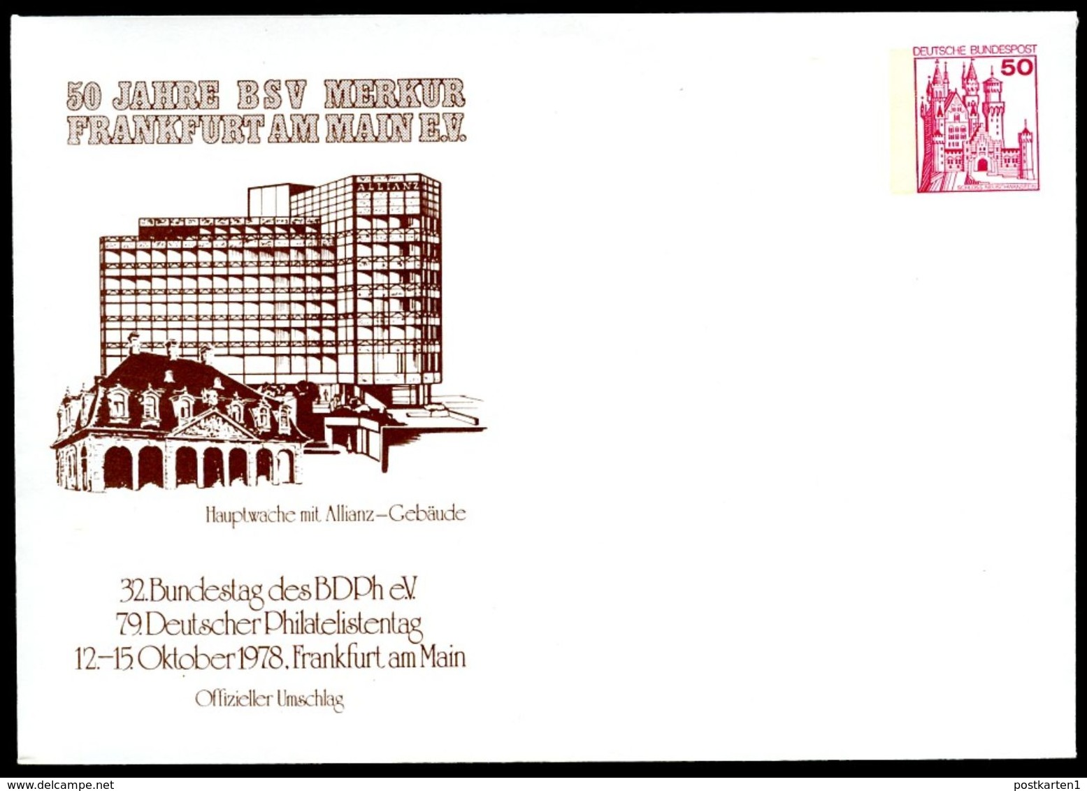 Bund PU112 D2/010a Privat-Umschlag HAUPTWACHE + ALLIANZ-GEBÄUDE Frankfurt 1978 - Private Covers - Mint