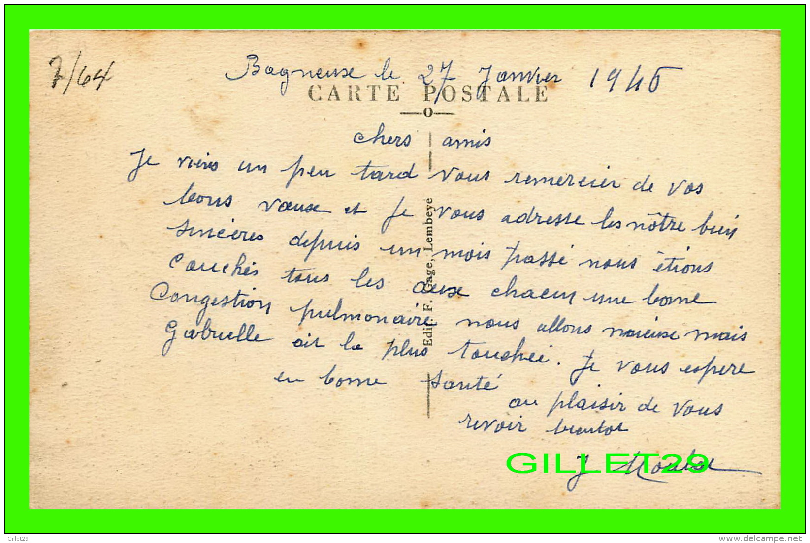 LEMBEYE (64) - L'ÉGLISE - CIRCULÉE EN 1945 - ÉDITION F. GAGE - C. C. - - Lembeye