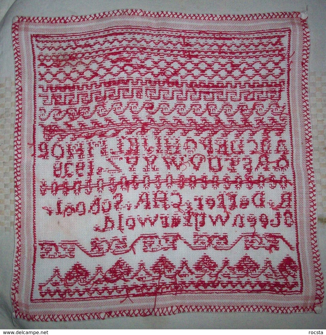 Antique Needlework Napkin R.Dekker CHR School Steenwijkerwold (1939 Dated) - Andere & Zonder Classificatie