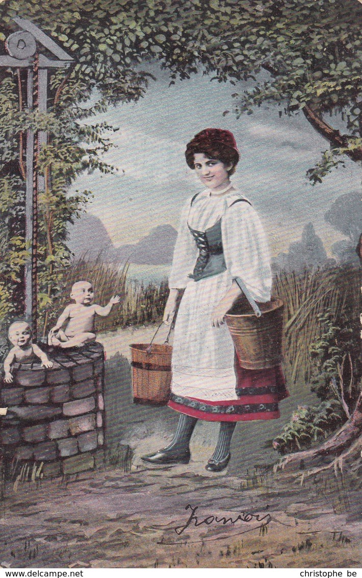 Humour, Fantasy, Baby's, Bébés, Baby's Climbing Out Of A Water Well.(pk43959) - Humorkaarten