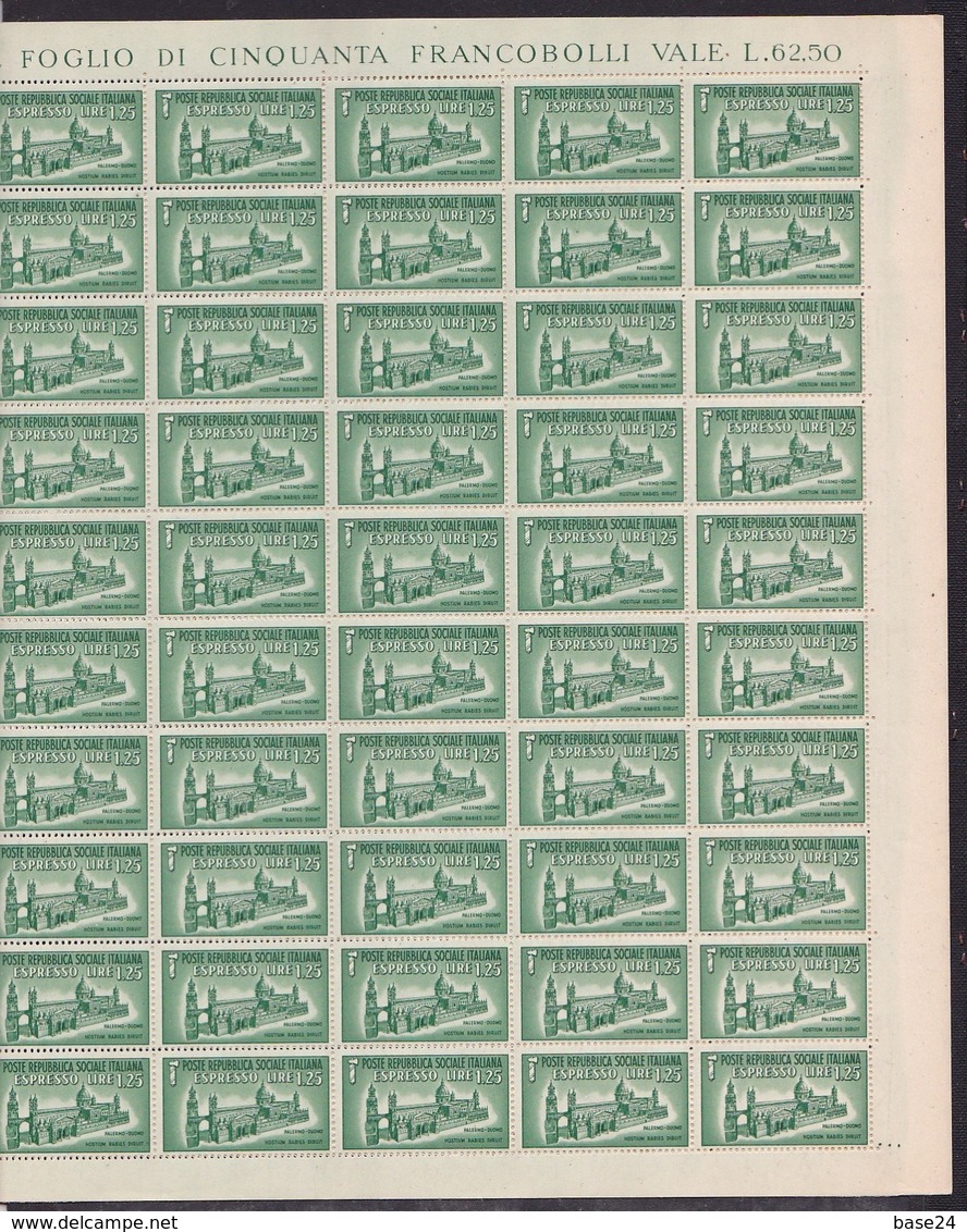 1944 Italia Italy RSI ESPRESSO N.23  100 Serie 3v. In Doppio Foglio MNH** R.S.I. Double Sheet - Express Mail