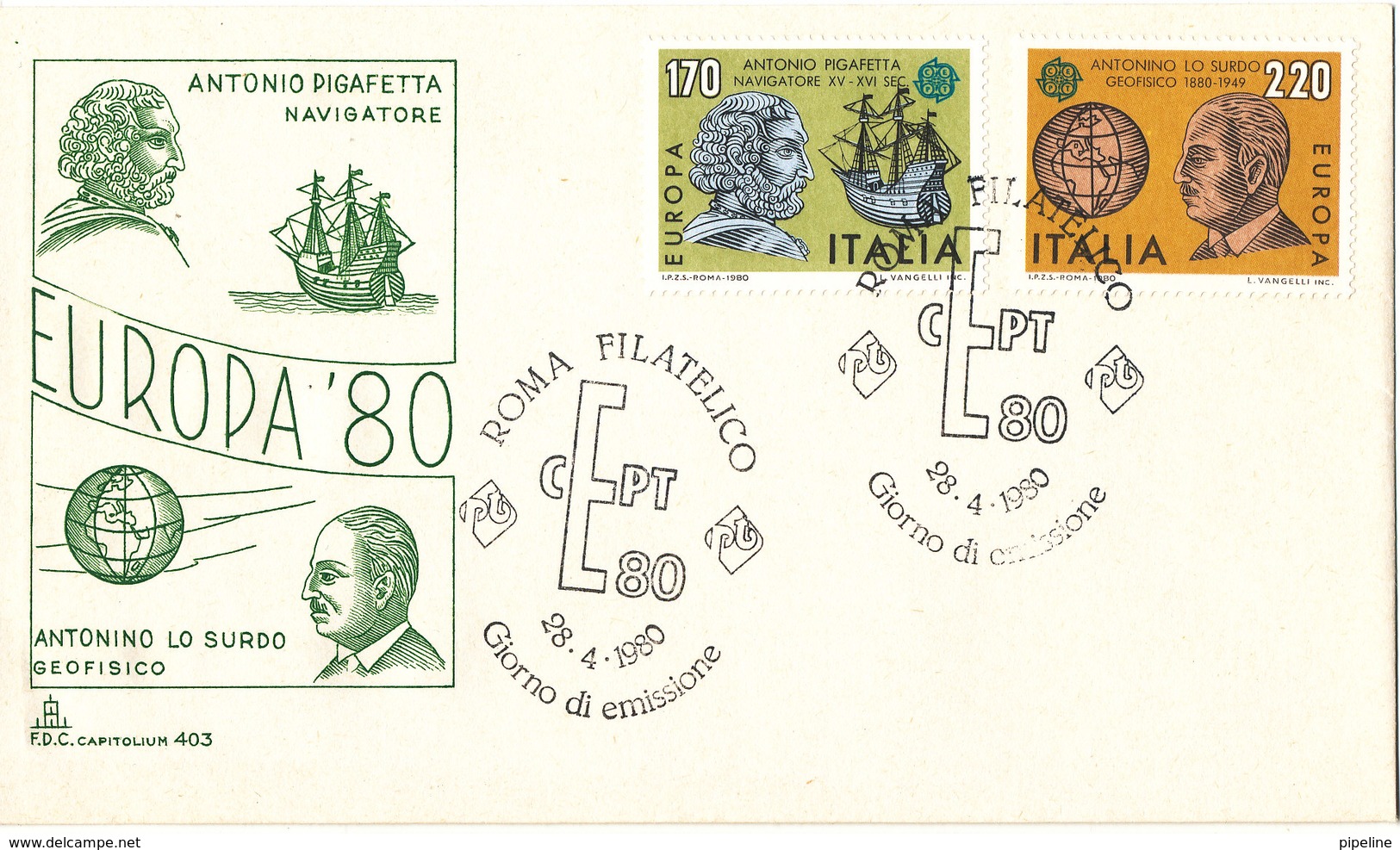 Italy FDC 28-4-1980 EUROPA CEPT Complete Set Of 2 With Cachet - 1980