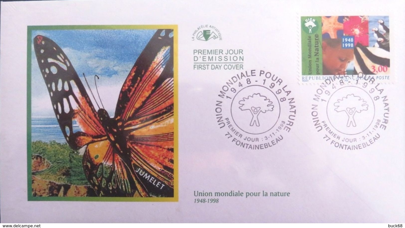 FRANCE 3198 FDC Premier Jour Union Mondiale Pour La Nature UICN Logo Macareux étoile De Mer Enfant Papillon - 1990-1999