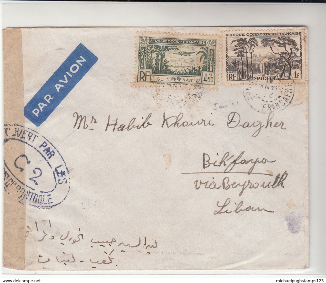 French Guinea / Airmail / Lebanon / Censorship - Autres & Non Classés