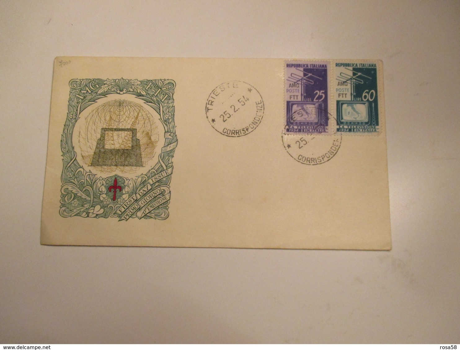 25.2.1954 Serie Televisione N.2 Valori Su Busta FDC - Marcofilía