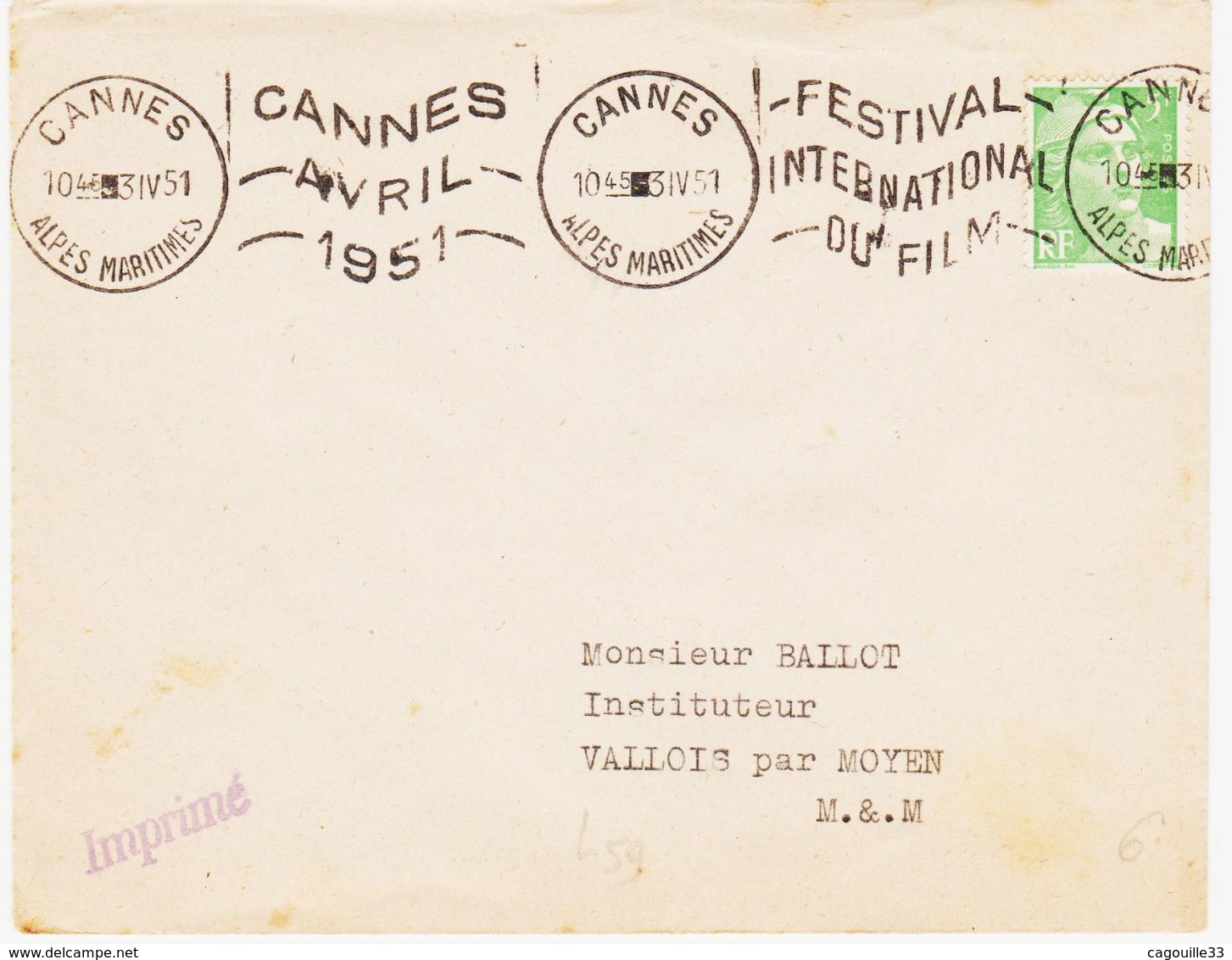 France , De Cannes , KRAG , Festival International Du Film  Cannes Avril 1951   C 6 TB - Mechanical Postmarks (Advertisement)