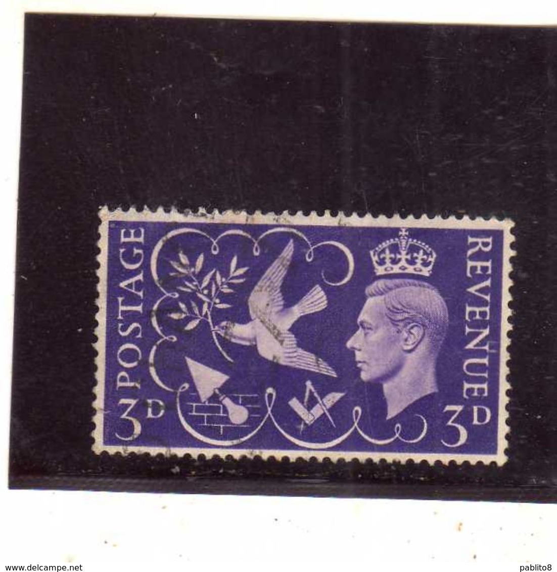 GREAT BRITAIN GRAN BRETAGNA 1946 KING GEORGE VI RE GIORGIO ROI PEACE SYMBOL PACE END WAR 3p USATO USED OBLITERE' - Usati