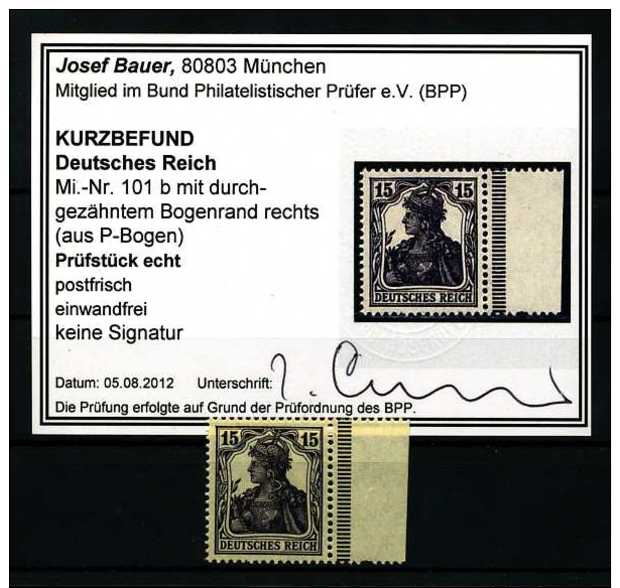 Z28125)DR 101 B, Rand Durchgezähnt**, Befund Bauer - Ungebraucht