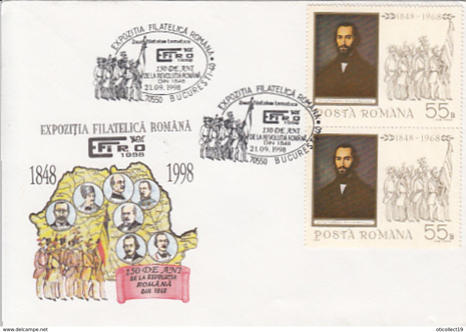 ROMANIAN 1848 REVOLUTION ANNIVERSARY, EFIRO PHILATELIC EXHIBITION, SPECIAL COVER, OVERPRINT STAMP, 1998, ROMANIA - Covers & Documents
