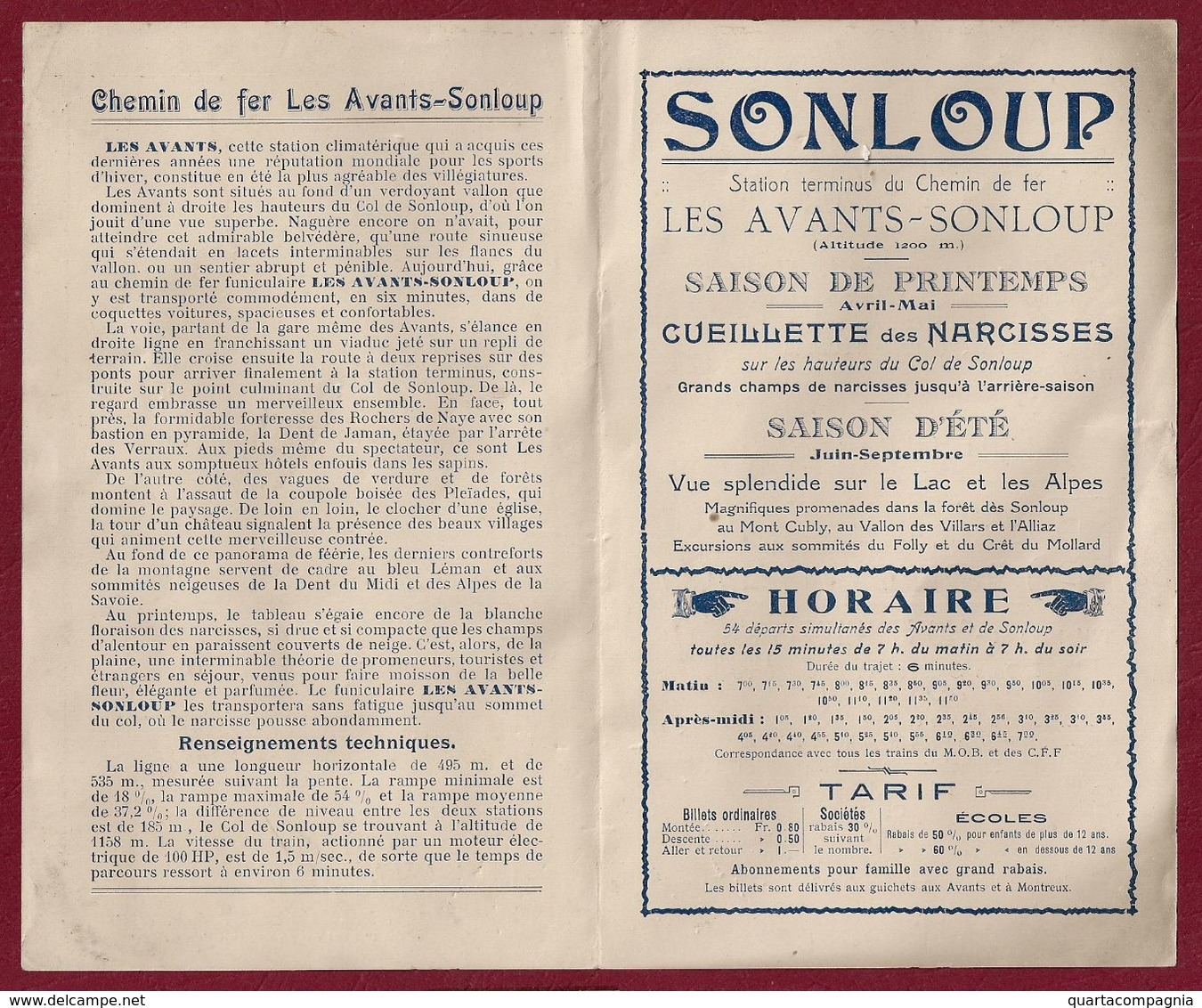 FRANCE FRANCIA CALENDARIETTO HORAIRE D'ETE' 1912CHEMIN DE FER FUNICULAIRE LES AVANTS SONLOUP - Grand Format : 1901-20