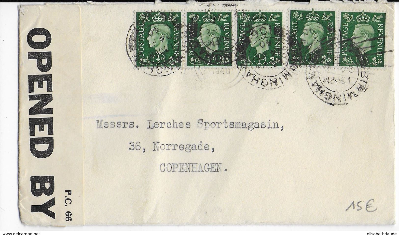 1940 - ENVELOPPE Avec CENSURE ANGLAISE De BIRMINGHAM => COPENHAGUE (DANEMARK) - DESTINATION - Cartas & Documentos