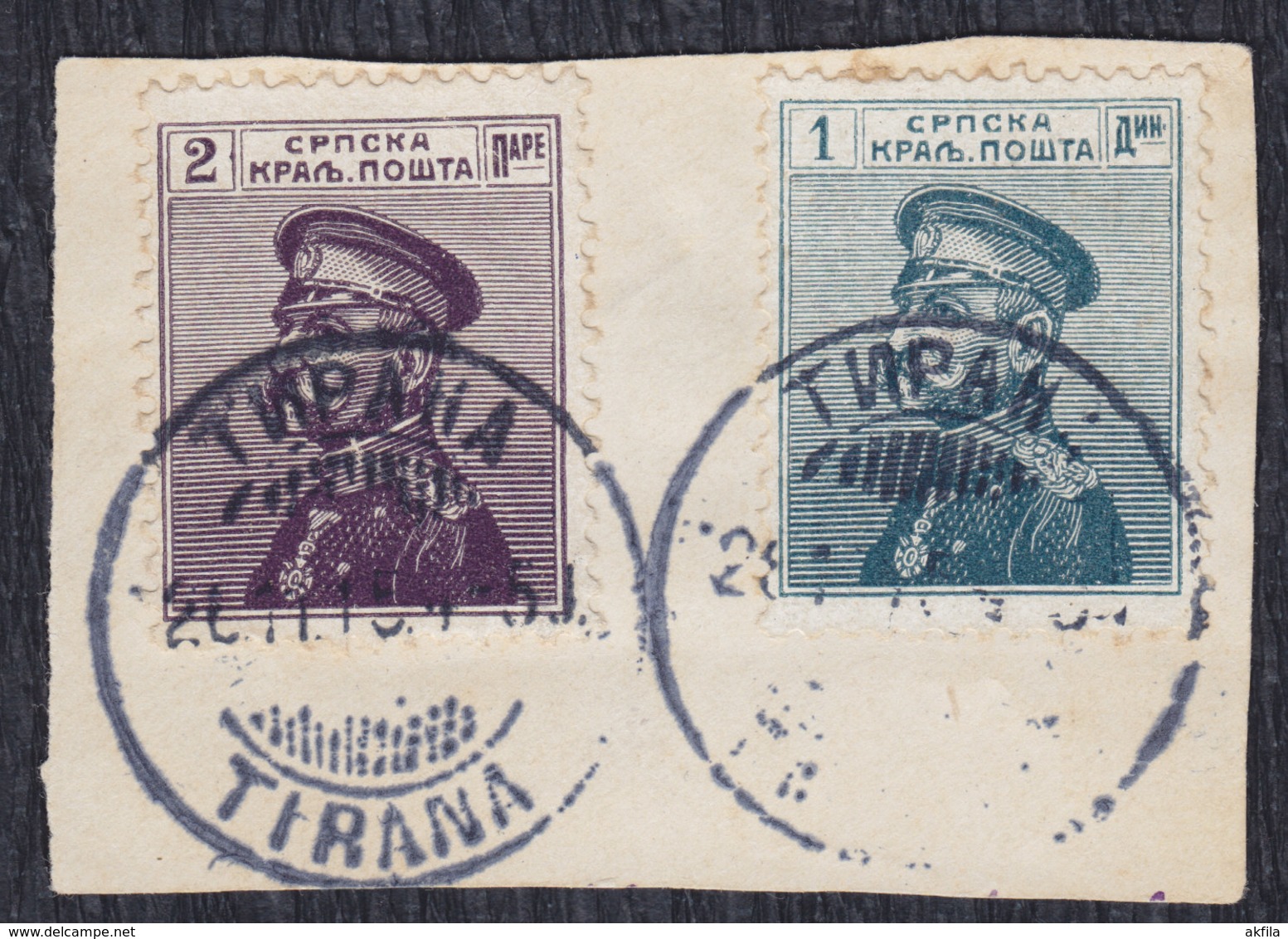 Kingdom Of Serbia 1911/1914 Definitive Of 2p And 1 Din, Cutting - Used (o), Tirana Postmark Michel 96 And 127 - Serbien