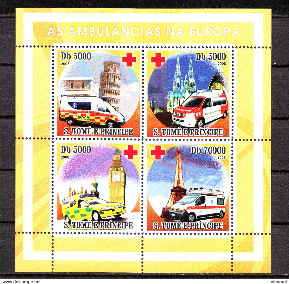 S. Tomé & Prince  -  2008. Autoambulanze Europee. European Ambulances. Red Cross. MNH - Croce Rossa