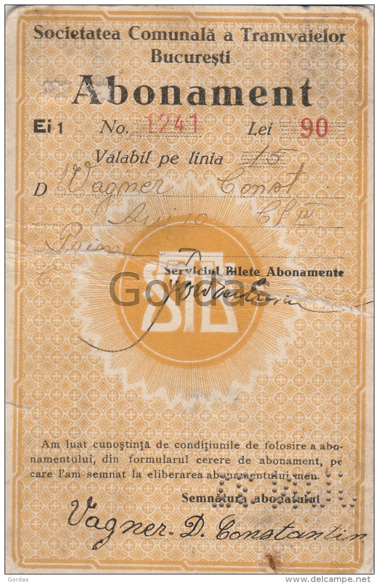 Romania - Abonament Tramvai 1931 - Timbru Fiscal - Stamp - Romania