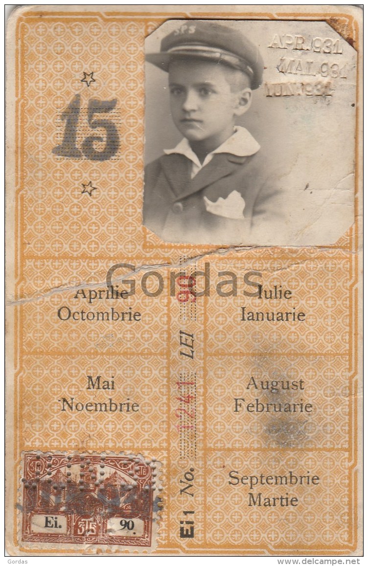 Romania - Abonament Tramvai 1931 - Timbru Fiscal - Stamp - Romania