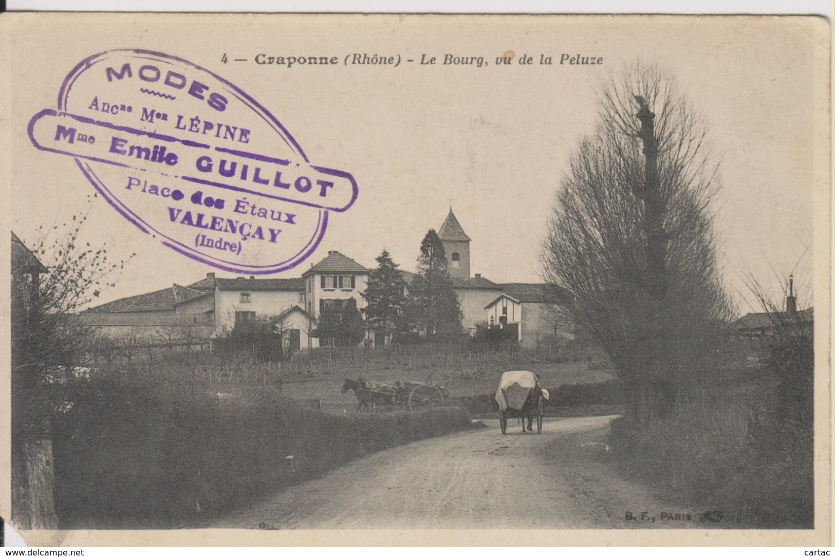 D69 - CRAPONNE - LE BOURG VU DE LA PELUZE - (PUB MODES Mme GUILLOT VALENCAY- CHARRETTES+PUB KUB AU VERSO) - Other & Unclassified