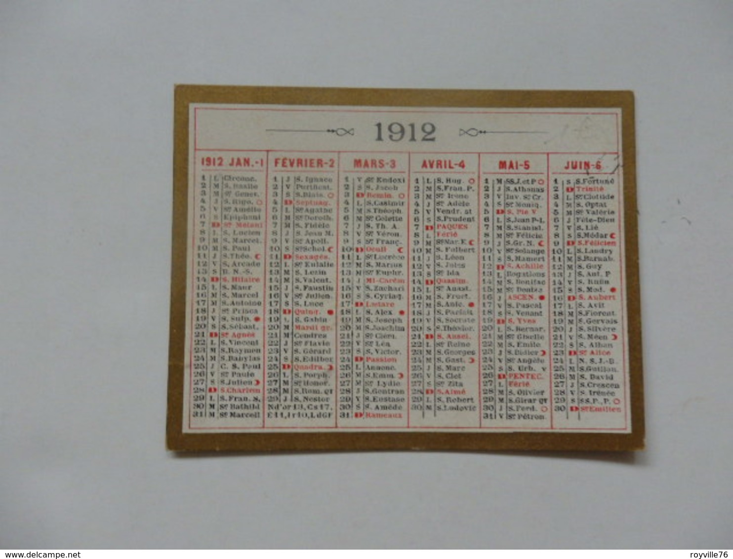 Calendrier De 1912. - Petit Format : 1901-20