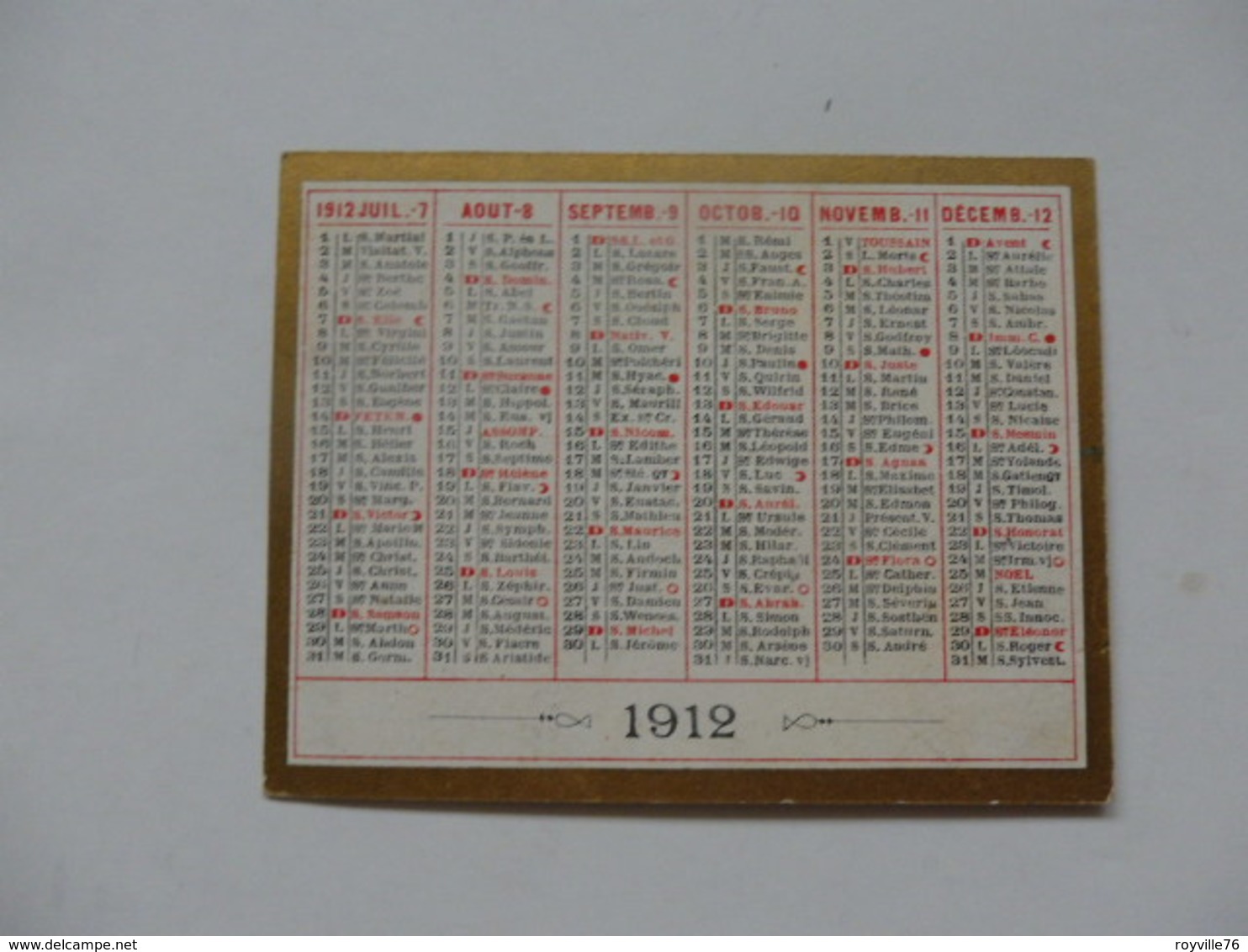 Calendrier De 1912. - Petit Format : 1901-20