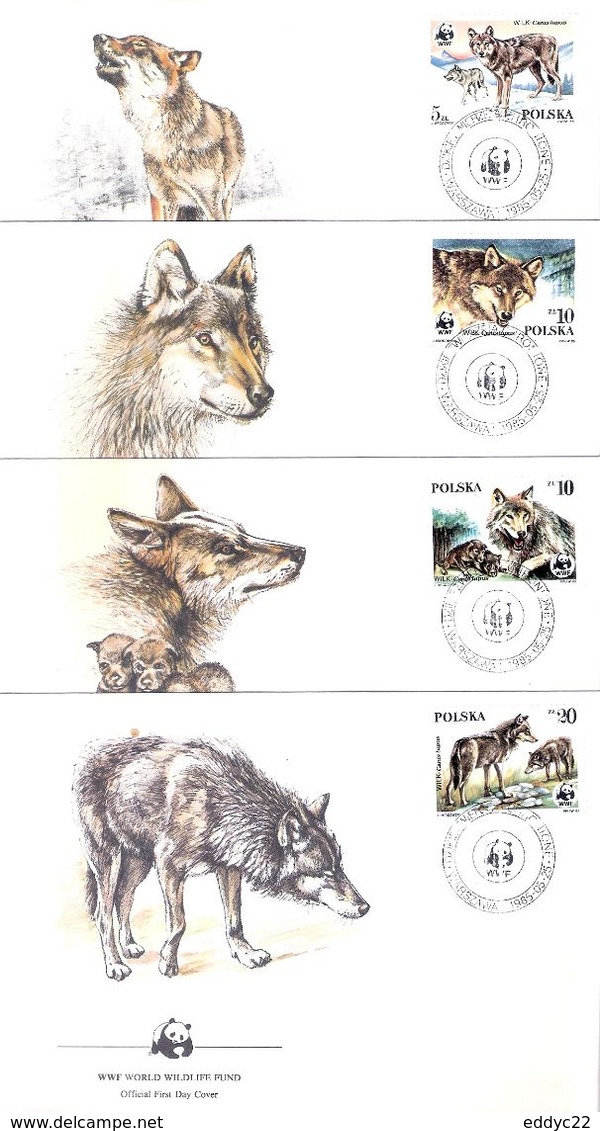 Le Loup - 4 FDC  Pologne De 1985 - Série Complète - Andere & Zonder Classificatie