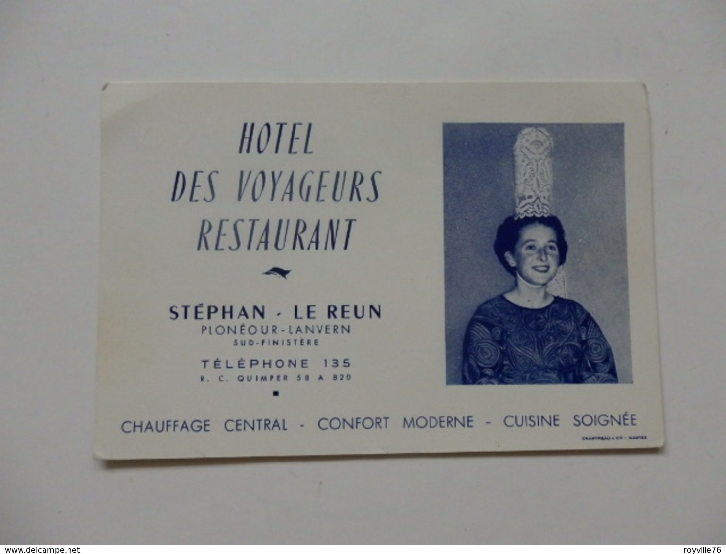 Carte De Visite De L'hôtel Des Voyageurs Restaurant Stéphan Le Reun à Plonéour-lanvern 33. - Cartes De Visite