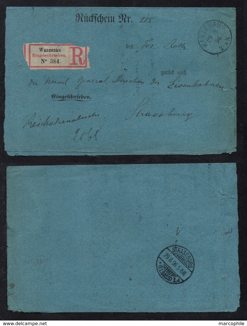 WANZENAU - WANTZENAU - ALSACE / 1896 RECEPISSE DE LETTRE RECOMMANDEE POUR STRASBOURG (ref 7769) - Other & Unclassified