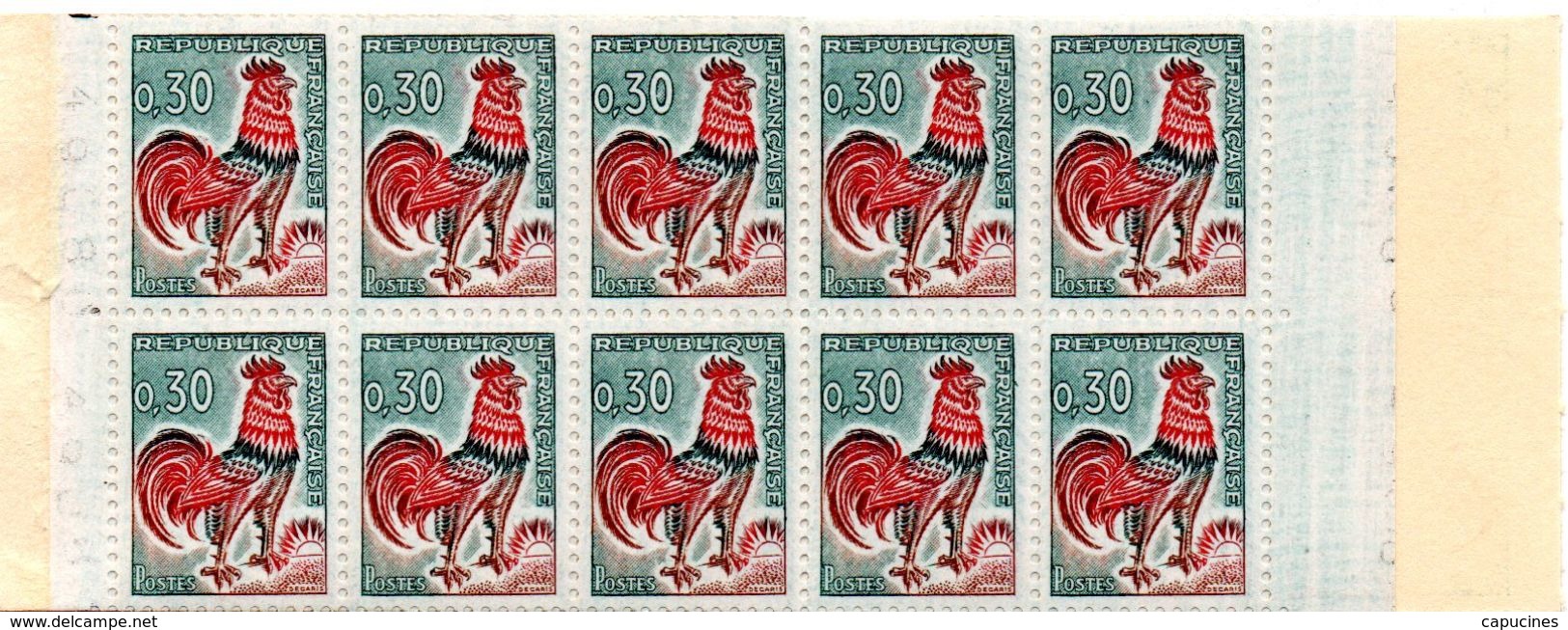 30c Coq De Decaris - Carnet De 20 Timbres (Caisee D'éparne Postale Sans N°) N° 1331A -C2** - Autres & Non Classés