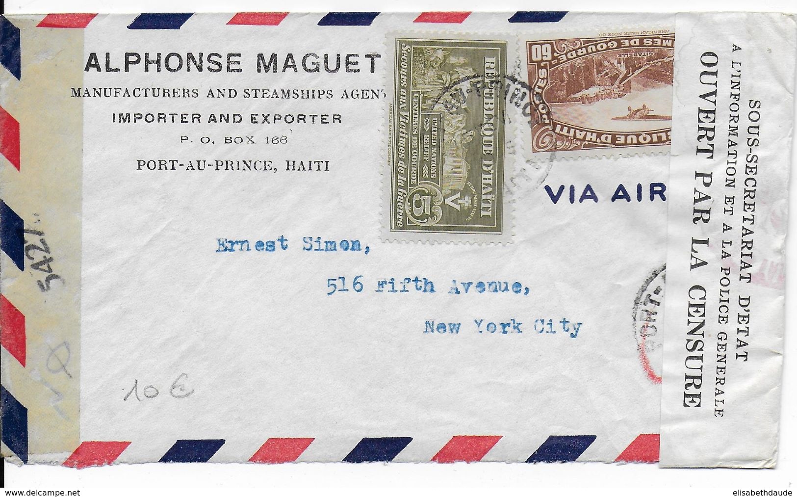 HAITI - 1945 - ENVELOPPE Avec 2 CENSURES De PORT AU PRINCE => NEW YORK (USA) - POLICE HAÏTIENNE - Haïti